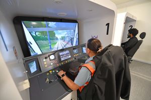 Margarita Reybakova at the DWP tram driver recruitment event at the West Midlands Metro's Wednesbury depot.
