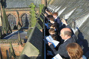 Supporting image for story: Choir sing from the rooftop of Lichfield Cathedral