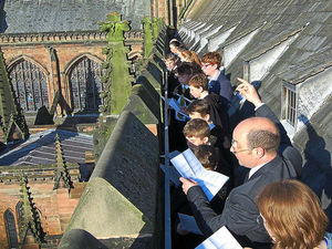 Supporting image for story: Choir sing from the rooftop of Lichfield Cathedral