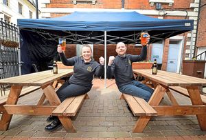 New owners Jo Selman and Martin Cadman of the Lych Gate Tavern celebrate as they prepare for reopening on Monday