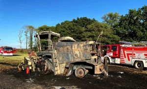 Crews battled a forage harvester fire near Market Drayton. Photo: Market Drayton Fire
