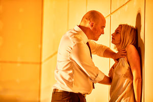 Adam Best (Brack) & Lizzy Watts (Hedda) in Hedda Gabler. Photo by Brinkhoff Mögenburg