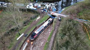 A grounded boat at the scene of the canal collapse, pictured on December 29. Photo: Tim Thursfield
