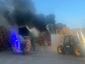 Supporting image for story: Farm equipment engulfed in flames during blaze near Oswestry with smoke seen for miles around