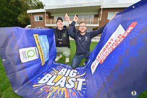 Steve Parry from Q Financial Services, which is sponsoring Wellington Cricket Club's Big Blast fireworks event, with Cricket Club Secretary David Ross.