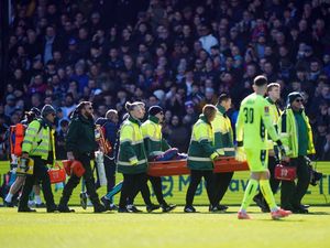 Crystal Palace’s Jean-Philippe Mateta is taken from the field on a stretcher