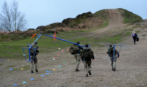 Primary school kids from Telford had a netball tournament on top of the Wrekin for Sport Relief – the netball posts are carried up to the top.