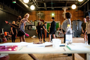 Stylianos Hadjisavvas with Debbie McGee, Bethan-Wyn Davies, Oliver Ormson, Julie Paton, Ian Adams and ensemble. Photo by Graeme Braidwood