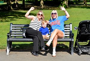 Friends Carla Mulvey and Esther Nash with Esther's son River, aged one, at Mary Stevens Park in Stourbridge. Photo: Tim Thursfield