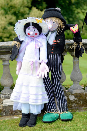 Aunt Sally and Worzel Gummidge scarecrows, which were completely hand-knitted