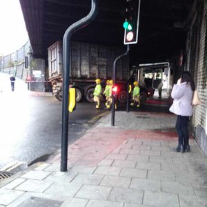 The lorry stuck under the bridge. Photo: Holters.co.uk @Holtersagents