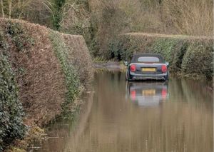 A flooded road in Wrockwardine, Telford