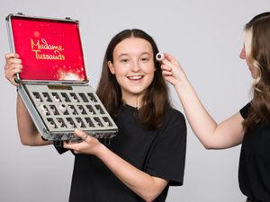 Bella Ramsey looking at potential eyes for the Madame Tussauds London figure