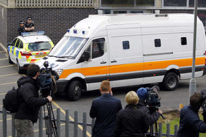Mark Bridger arrives at Mold Crown Court today
