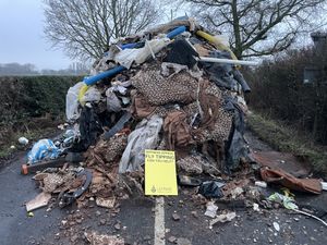 A 10ft-high pile of waste from Watery Lane, on the outskirts of Lichfield in Staffordshire.