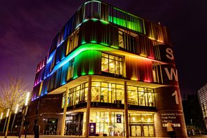 Southwater One lit up in rainbow colours
