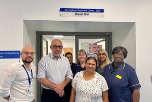 Felicia Selvaraj with Mr Mirza and the breast unit team based in Birmingham Treatment Centre