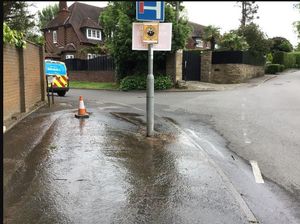 Water could be seen flowing along the pavement where the pipe burst. Photo: South Staffs Water
