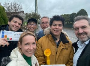 Liberal Democrat supporters campaigning in St Martins with Helen Morgan