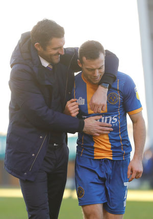 Sam Ricketts and Shaun Whalley celebrate winning the match at full time