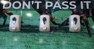 Hand sanitiser stations at Cheltenham Racecourse in response to the coronavirus outbreak
