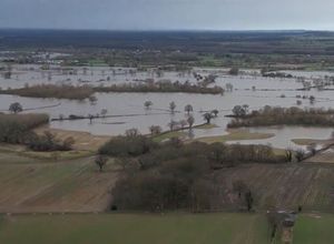 Supporting image for story: Drone video shows how Melverley flood 'basin' worked to protect Shrewsbury this week