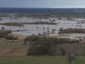 Supporting image for story: Drone video shows how Melverley flood 'basin' worked to protect Shrewsbury this week