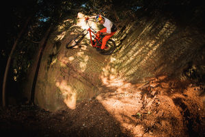 Stunt riders Danny MacAskill and Kriss Kyle film This and That at Nescliffe in Shropshire. Photo: Dave Mackison