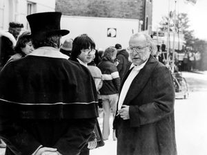Picture taken during filming of A Christmas Carol in Shrewsbury in March 1984. The star of the film, George C. Scott, is shown right.
