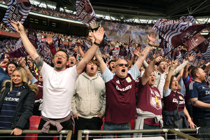 Aston Villa fans in the stands ahead of the Emirates FA Cup semi-final match at Wembley Stadium, London. Picture date: Saturday April 26, 2025.