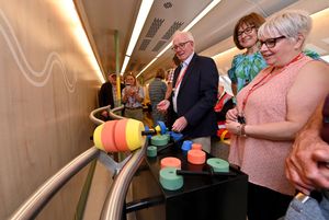 Visitors inside the train