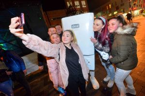 West Bromwich Albion's Boiler man made an appearance at the West Bromwich Christmas lights switch on - with 18-year-old Candice Parker taking a selfie.