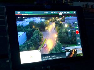 Images captured by the drone are shown on screen