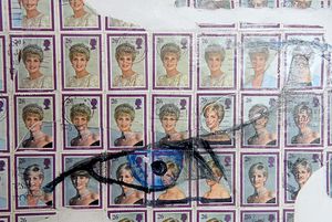 Artist Pete Mason has created artwork of Prince Harry which he has made entirely from Princess Diana stamps