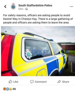 The deleted South Staffordshire Police Facebook post