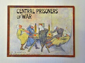 An example of a humourous postcard featuring nurses after they had been told medical supplies had not been tied up tightly enough the first time