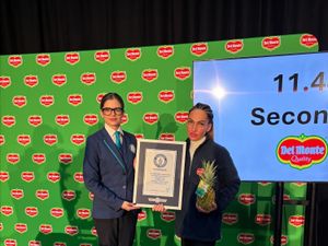 Supporting image for story: A cut above: Factory worker breaks world record to peel and slice a pineapple