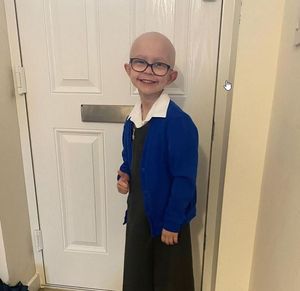 Dulcie in her school uniform. Photo: @dulcies_neuroblastoma_journey,