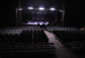 An empty stage, where Collabro were due to perform