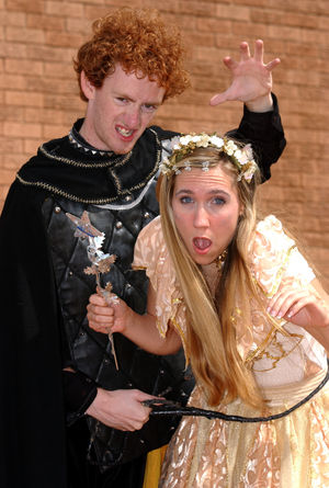 Sarah Milne as Fairy Snowdrop and Chris Rankin as Percival the Henchman