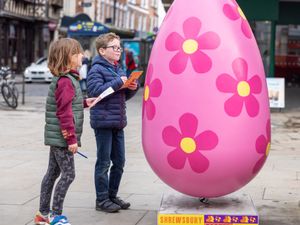 Supporting image for story: Giant eggs return to Shrewsbury streets after 'rapid TLC' following vandal attacks