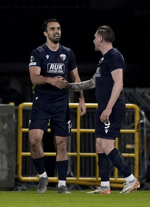 The New Saints' Jordan Williams celebrates scoring the opener
