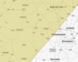 The yellow weather warning will cover almost all of Shropshire, from Ludlow and Bridgnorth, and up through Wales and most of the north of England. Photo: Met Office