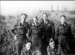 The crew of the bomber which crashed. Far right is 19-year-old Sergeant Eddie Brisbourne, of Much Wenlock, one of three who died.