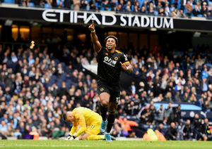 Adama Traore of Wolverhampton Wanderers celebrates after scoring a goal to make it 0-1 (AMA/Sam Bagnall)