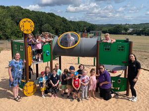Supporting image for story: New playground 'years in the planning' opens at Broseley play area - featuring a giant sand pit and diggers