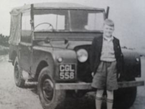John aged four, in front of his Uncle Jack's Land Rover at Milford Common, near Stafford