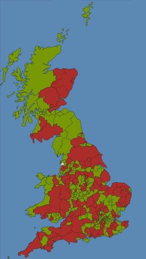 Red areas indicate at least one wild animal held in that area, green areas do not have any licensed and grey areas did not respond to the charity information request. Image: Born Free