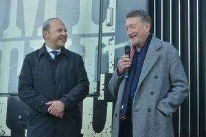 Centenary Square, Birmingham and Peaky Blinders director: Steven Knight unveils his Peaky tram, alongside Chief executive of the West Mids Combined Authority, Ed Cox. 