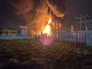 Handout photo supplied by London Fire Brigade showing a fire at an electrical substation in Hayes